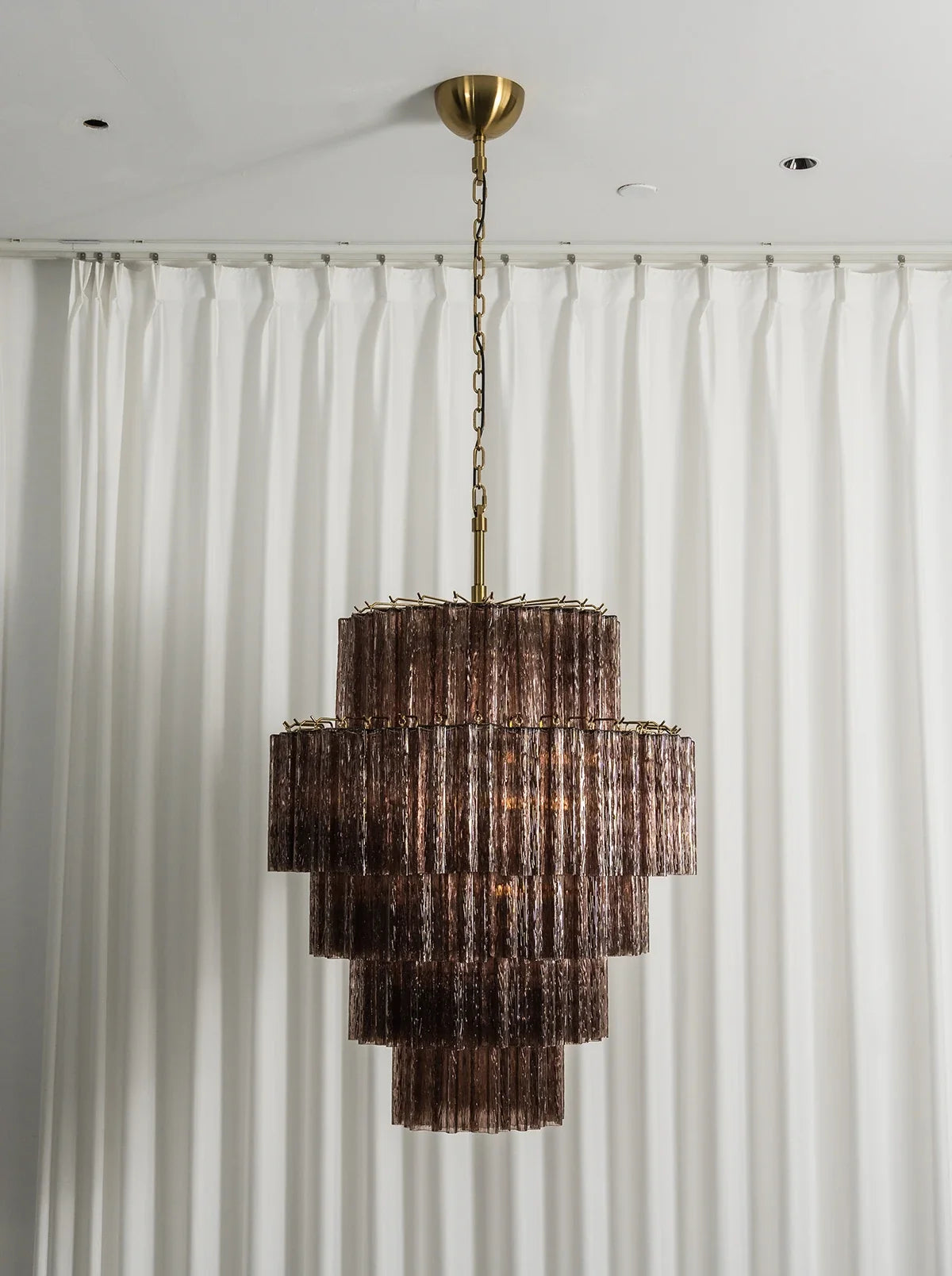 Smoked Striped Glass Tube Waterfall Chandelier