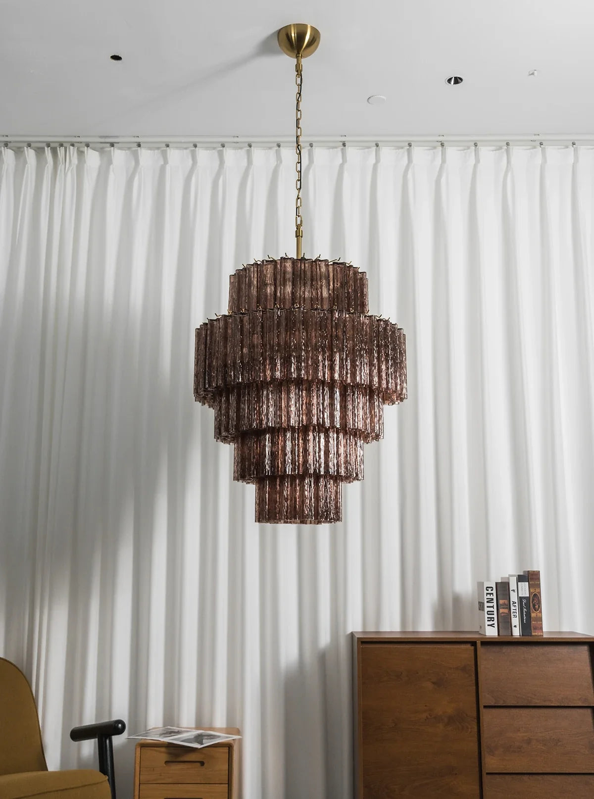 Smoked Striped Glass Tube Waterfall Chandelier