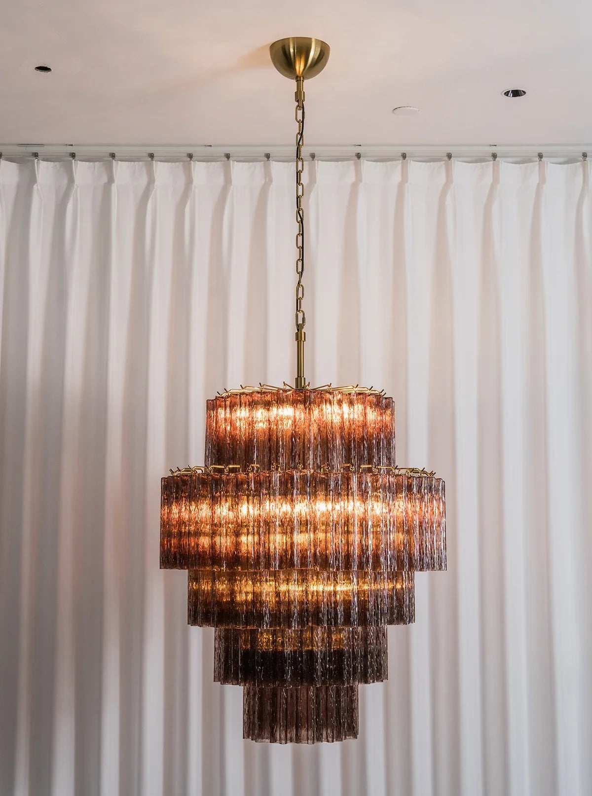 Smoked Striped Glass Tube Waterfall Chandelier