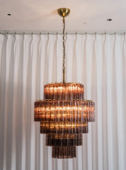 Smoked Striped Glass Tube Waterfall Chandelier