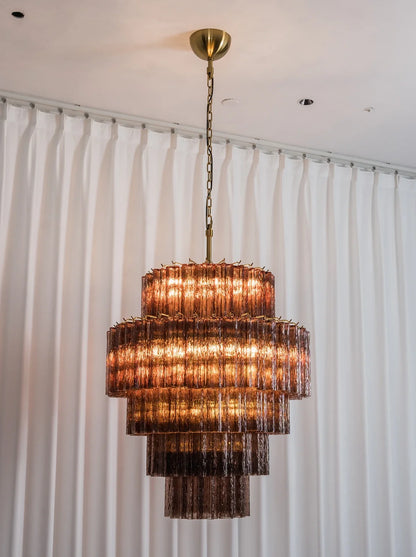 Smoked Striped Glass Tube Waterfall Chandelier