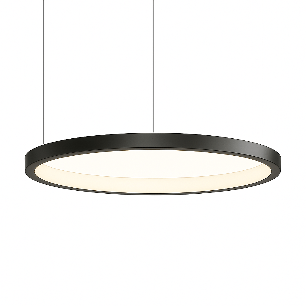 Residence Supply Solas Round Chandelier with modern design, featuring multiple hanging lights and a sleek circular frame.