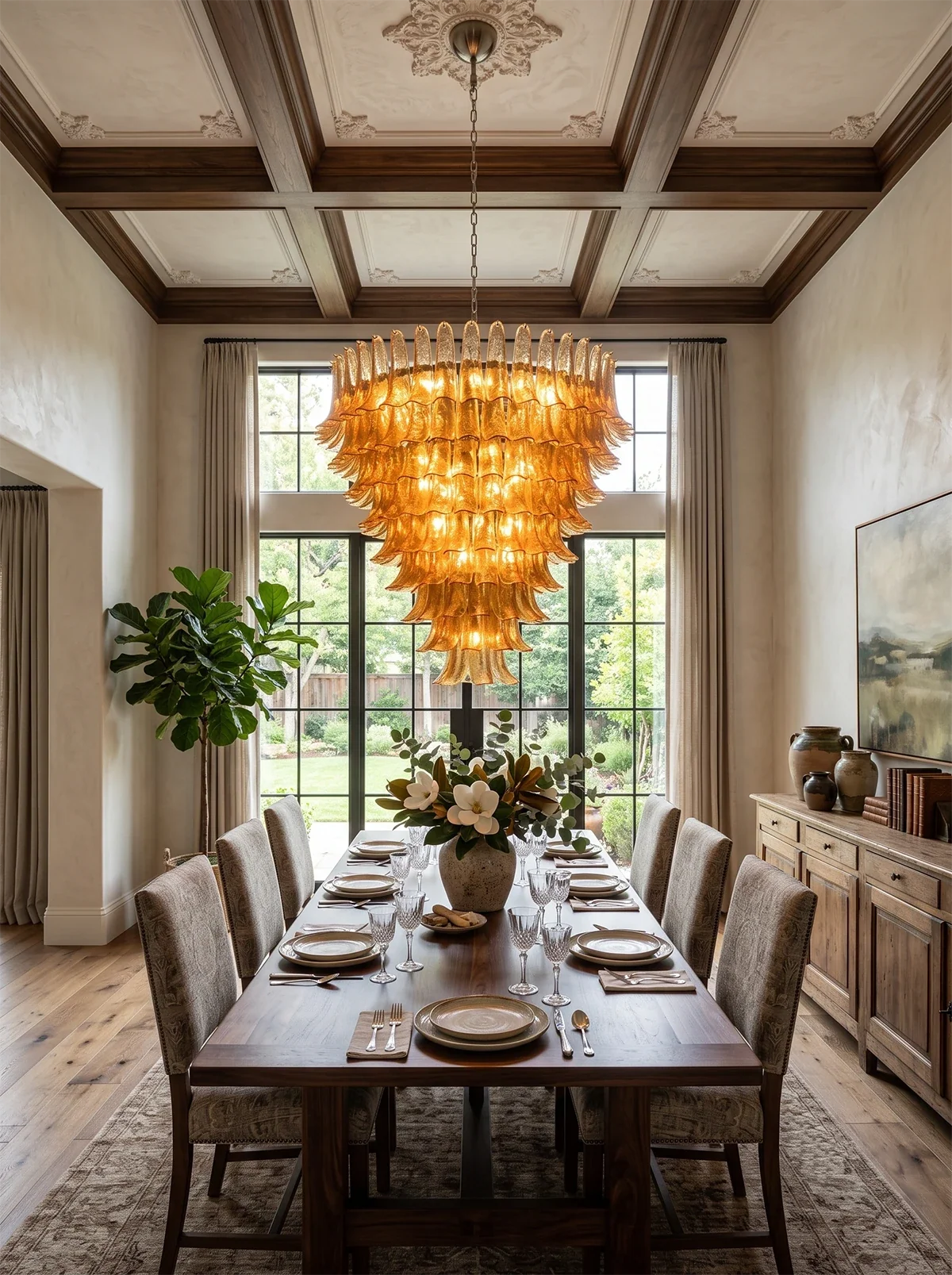 Solene Amber Glass Petal Chandelier