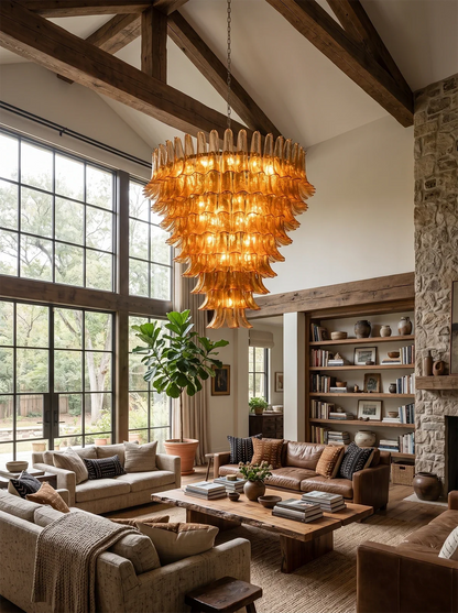 Solene Amber Glass Petal Chandelier