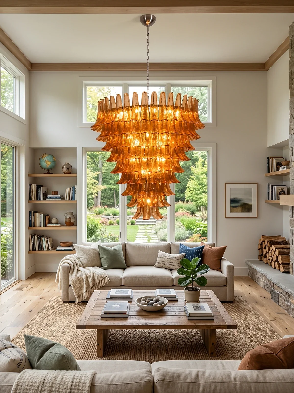 Solene Amber Glass Petal Chandelier