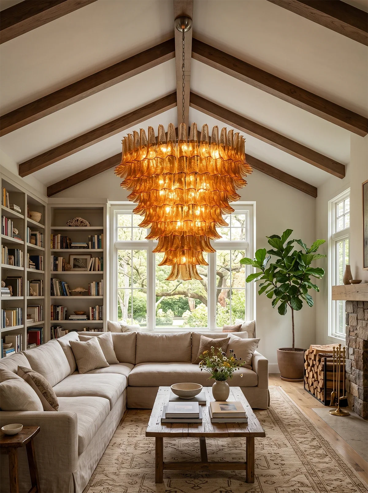 Solene Amber Glass Petal Chandelier