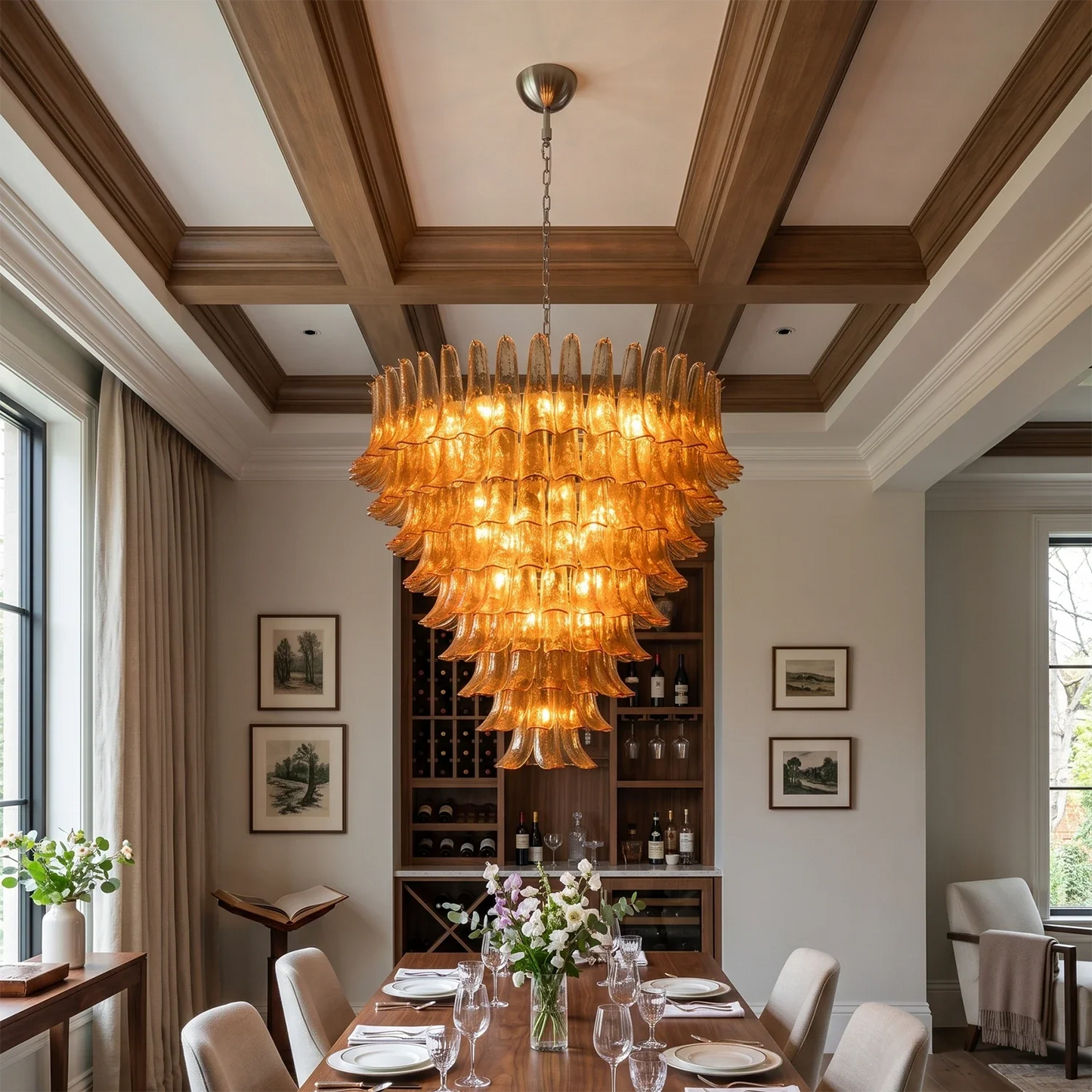 Solene Amber Glass Petal Chandelier