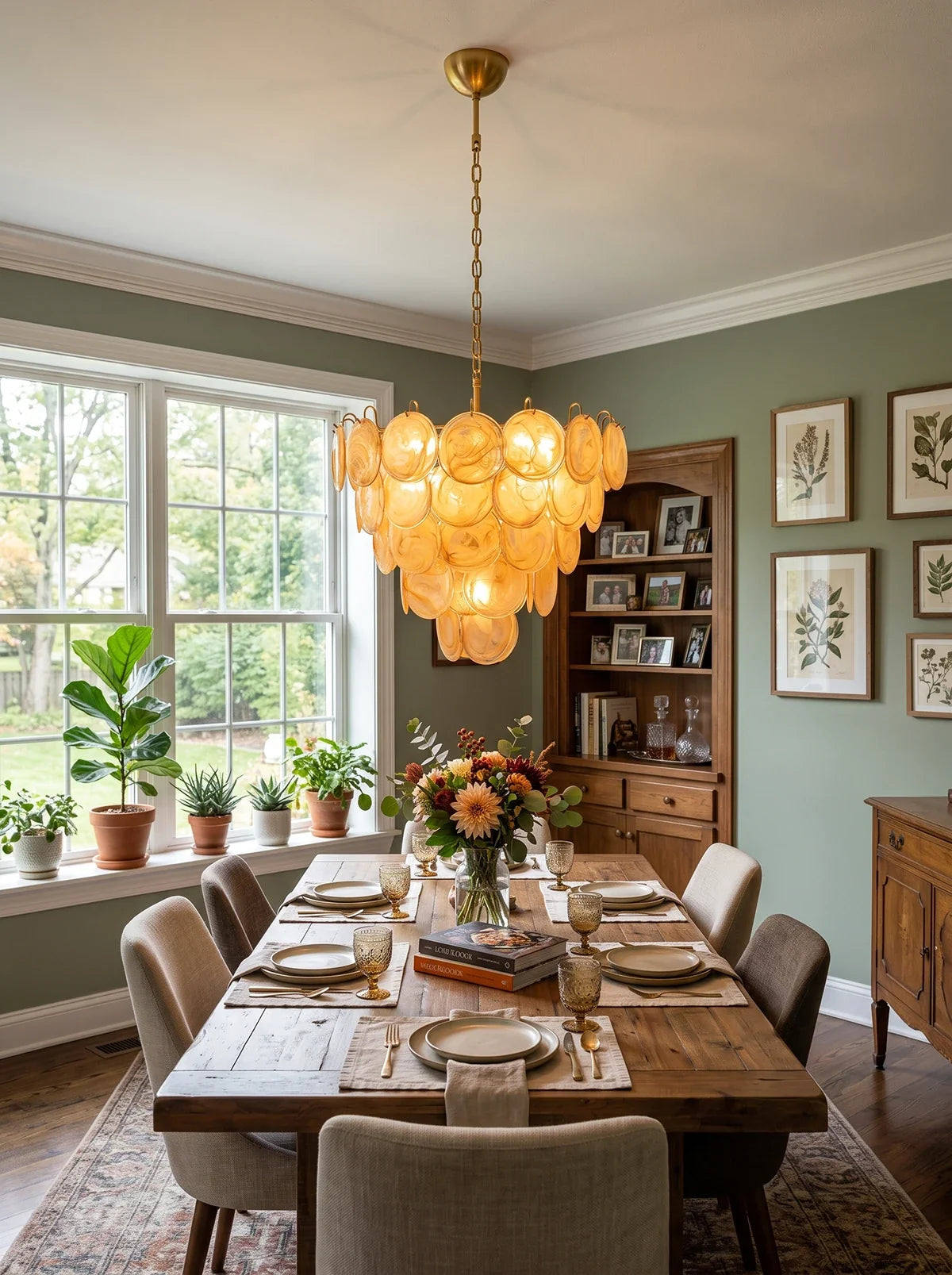 Solene Amber Swirl Glass Disc Chandelier