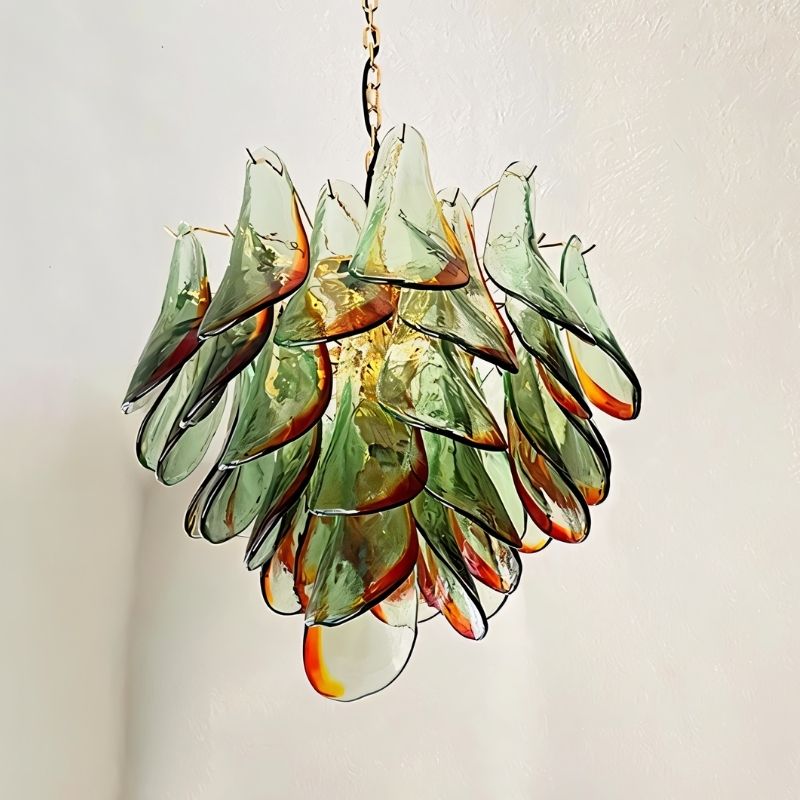 Close-up of the Soynix Chandelier by Residence Supply, featuring intricate Murano glass details and elegant lighting design.