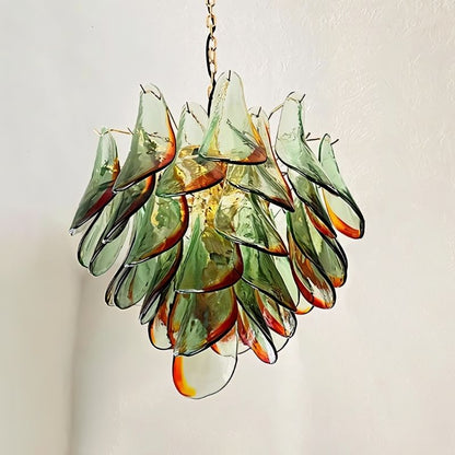 Close-up of the Soynix Chandelier by Residence Supply, featuring intricate Murano glass details and elegant lighting design.