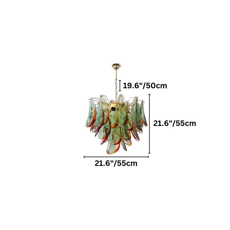 Soynix Chandelier by Residence Supply featuring Murano glass with elegant, intricate glass design and dimensions visible.