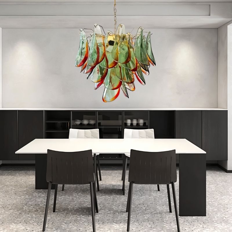Soynix Chandelier by Residence Supply featuring elegant Murano glass design for dining room illumination.