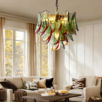 Soynix Chandelier by Residence Supply featuring Murano glass with intricate design, ideal for a stylish living room lighting fixture.