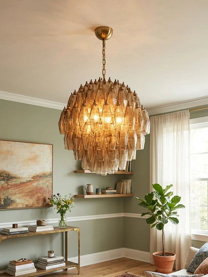 Spherical Murano Poliedri Smoked Glass Chandelier