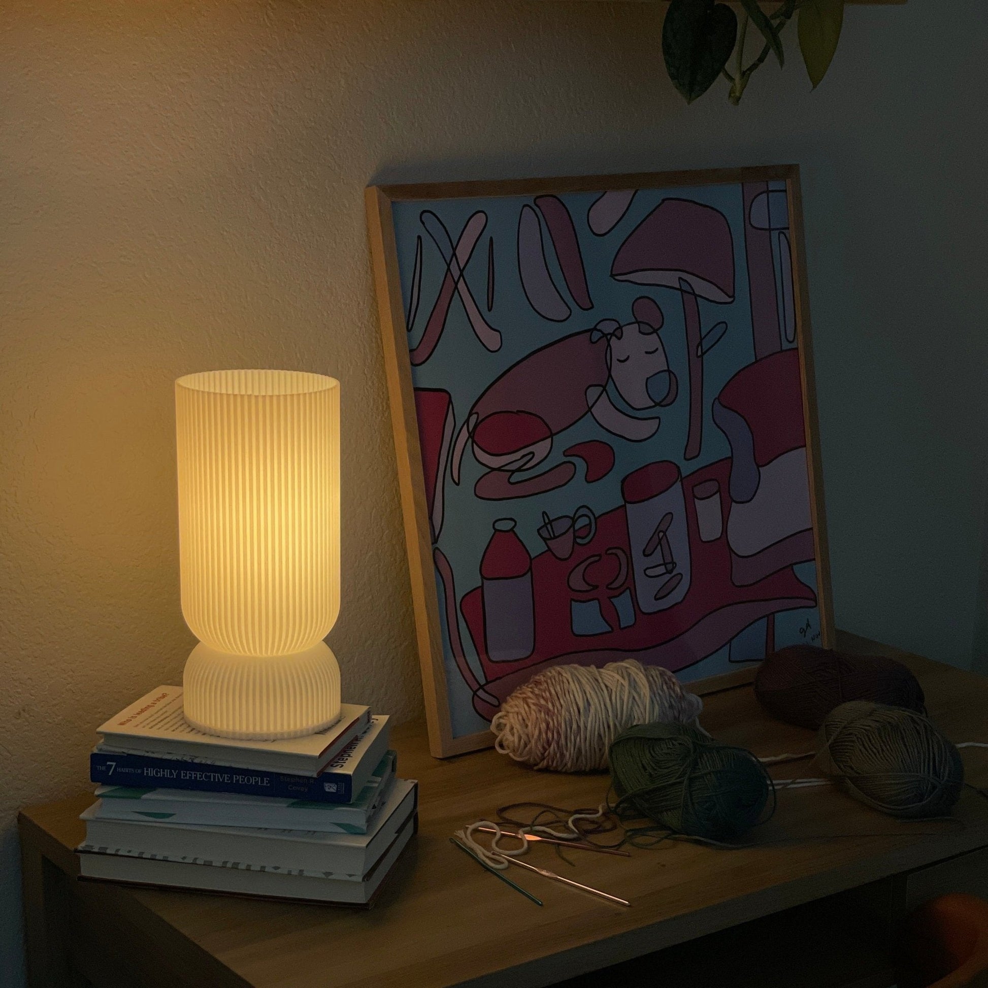 Terra Labs Stance Table Lamp with sleek modern design, featuring a cylindrical base and a fabric lampshade for ambient lighting.