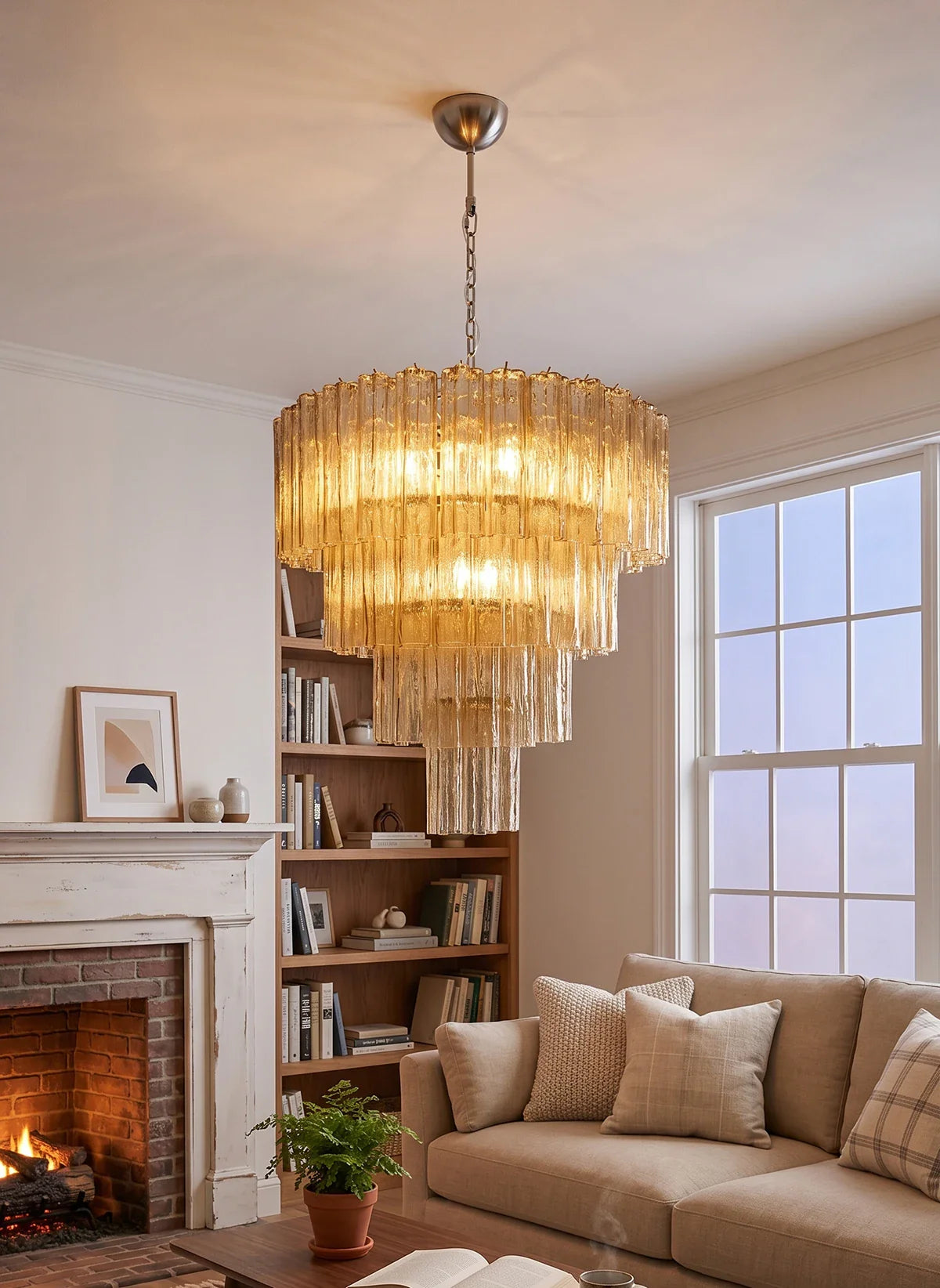 Star-Shaped Amber Glass Chandelier