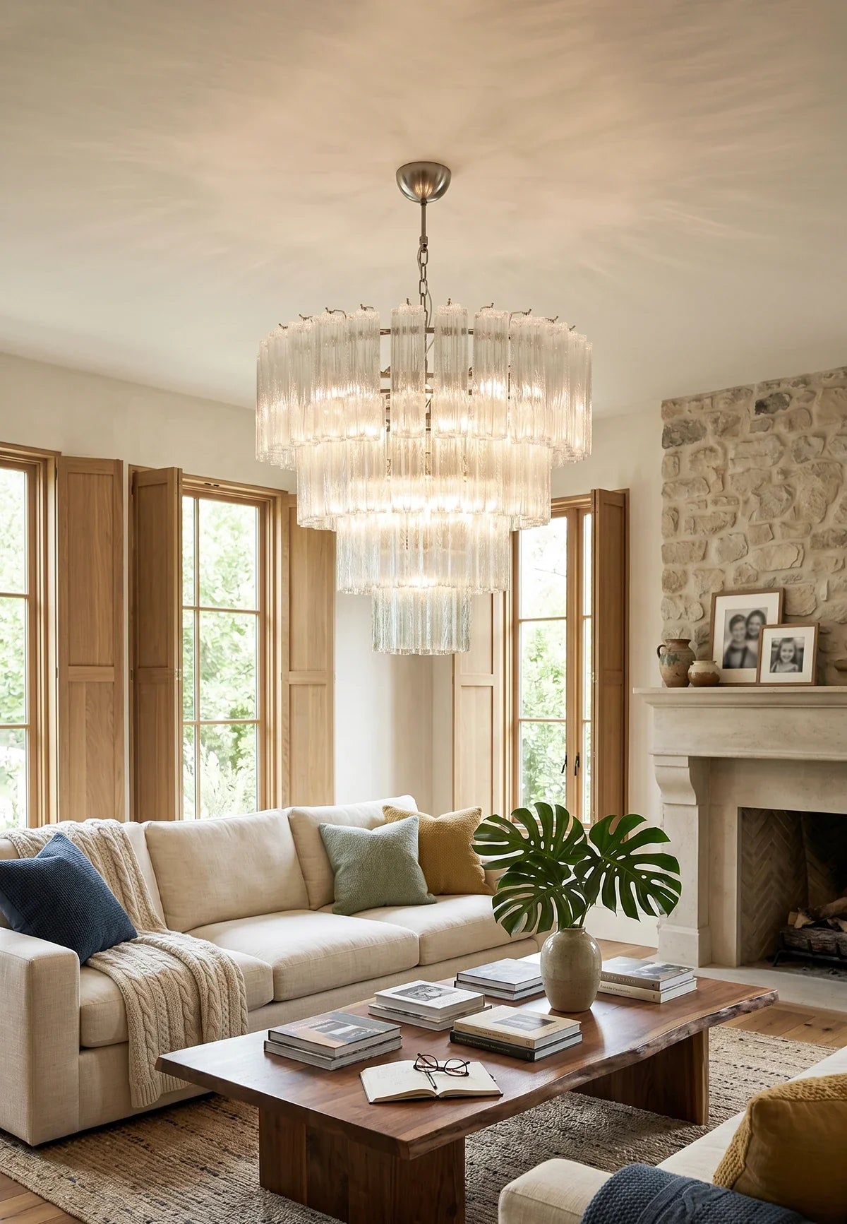 Vintage Murano Transparent Glass Chandelier
