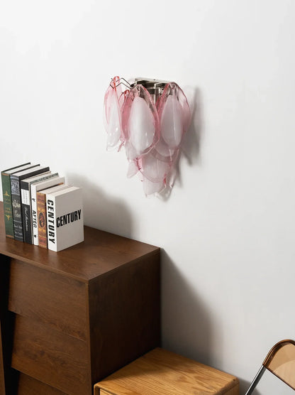 Pink Lotus Textured Glass Wall Sconce