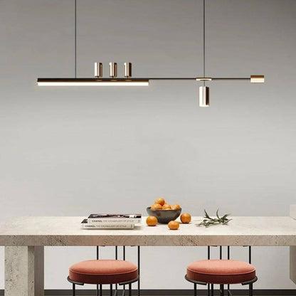 Elegant residence supply Stong chandelier with multiple light fixtures and intricate metal detailing, hanging from a ceiling.