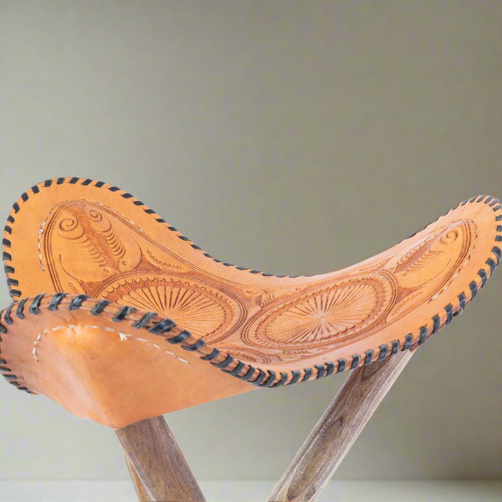 Caballero | Hand-tooled Leather Picnic Stool - Nuvé