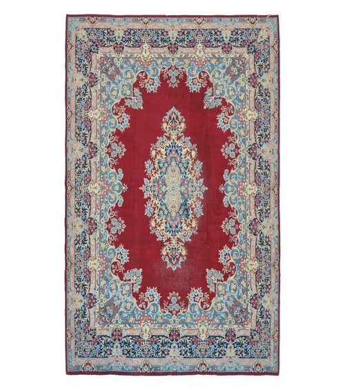 Antique Persian Kirman Rug 10x17 Oriental Carpet 10 x 17, Red, Multicolor, Namazian Signature Master Weaver, Shabby Chic, Semi Open Field