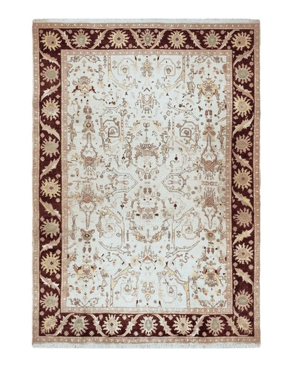 Beige and Maroon Peshawar Rug 10x15, Large Oushak Carpet, Pakistani Rug, Handmade Area Rug, Hand Knotted Rug, Living Room Rug, Nice Wool Rug