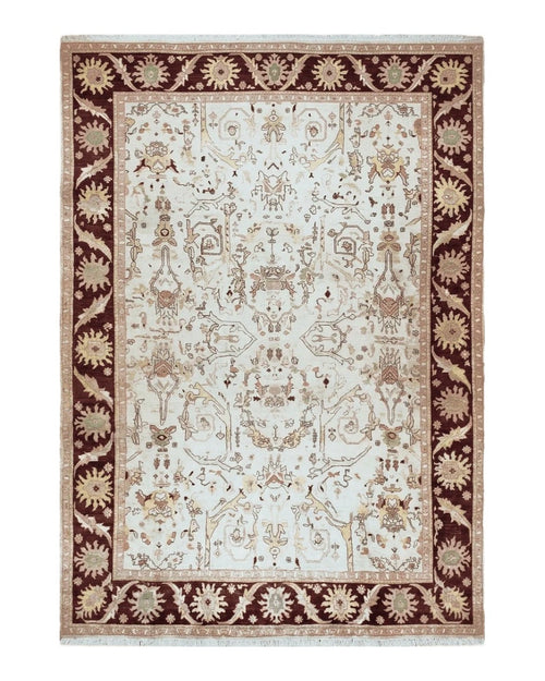 Beige and Maroon Peshawar Rug 10x15, Large Oushak Carpet, Pakistani Rug, Handmade Area Rug, Hand Knotted Rug, Living Room Rug, Nice Wool Rug