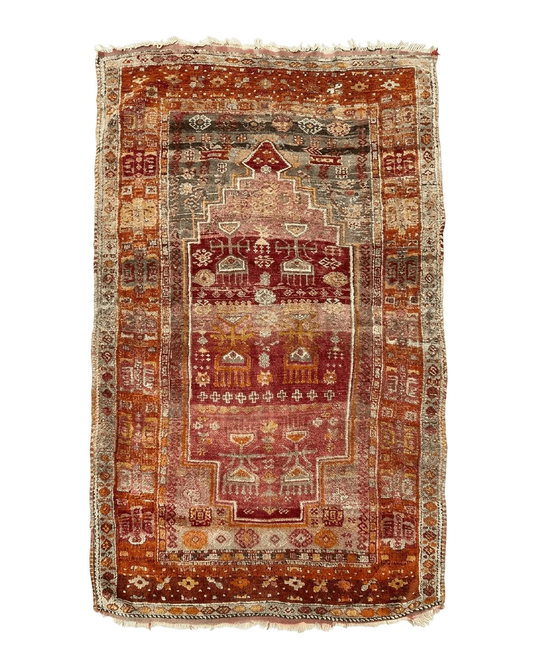 Antique Turkish Melas Rug 4x7, Tribal Geometric Unique Collectible Hand Knotted Wool Oriental Carpet, Rare 1920s Rug, Burnt Orange Red