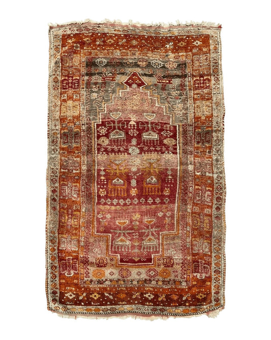 Antique Turkish Melas Rug 4x7, Tribal Geometric Unique Collectible Hand Knotted Wool Oriental Carpet, Rare 1920s Rug, Burnt Orange Red