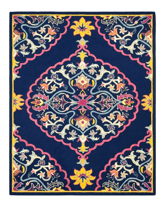 Safavieh Rug 8x10 Belagio Collection, Navy Blue Pink Yellow, Power-Loomed Wool Carpet, Floral Area Rug, Modern Rug, Room Sized 8 x 10 ft Rug