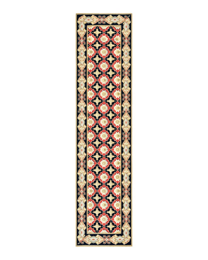 Vintage Runner Rug 3.5 x 14, Long Runner Rug, Stark Custom Made Carpet, European Design, Red Black Ivory Tan, Long Rug for Hallway