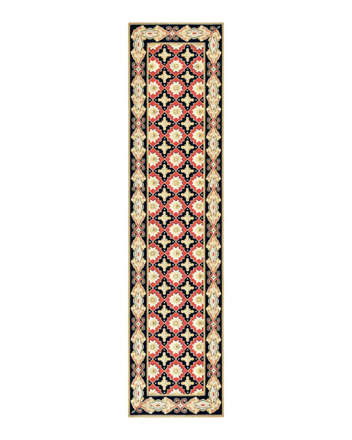 Vintage Runner Rug 3.5 x 14, Long Runner Rug, Stark Custom Made Carpet, European Design, Red Black Ivory Tan, Long Rug for Hallway