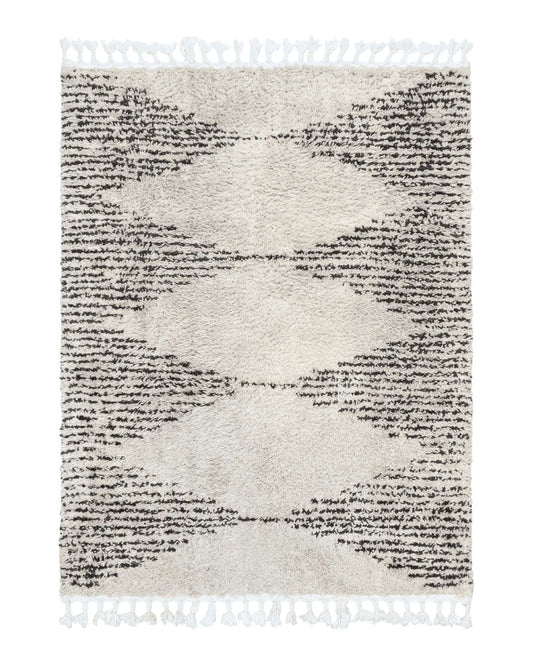 Shag Rug 5x8, Off White and Black Modern Contemporary Shag Area Rug, Moroccan Style Rug 5 x 8 ft, Medium Sized Rug, nuLoom Rug
