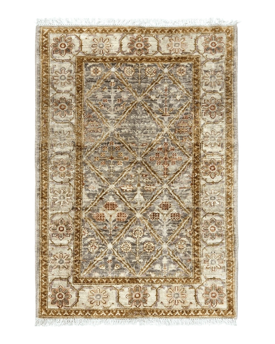 Pakistani Peshawar Rug 3x5, Safavieh Wool Handmade Hand Knotted Vintage Rug, Panel Design 3 x 5 Oriental Carpet
