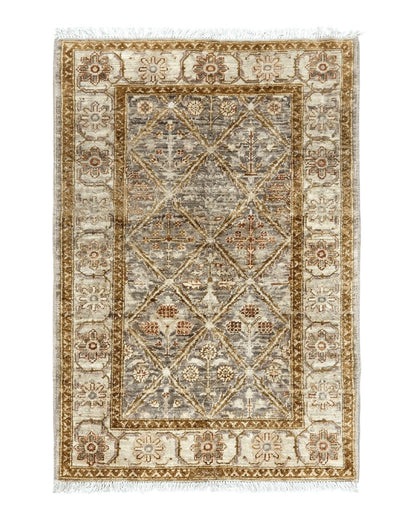 Pakistani Peshawar Rug 3x5, Safavieh Wool Handmade Hand Knotted Vintage Rug, Panel Design 3 x 5 Oriental Carpet