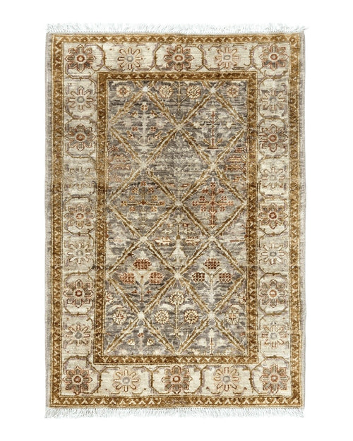 Pakistani Peshawar Rug 3x5, Safavieh Wool Handmade Hand Knotted Vintage Rug, Panel Design 3 x 5 Oriental Carpet
