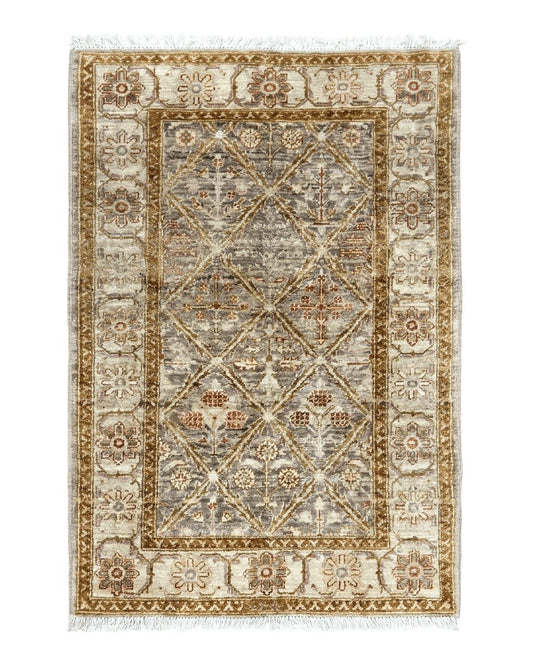 Pakistani Peshawar Rug 3x5, Safavieh Wool Handmade Hand Knotted Vintage Rug, Panel Design 3 x 5 Oriental Carpet