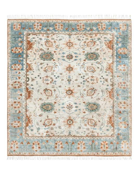 Turkish Oushak Rug 9x10, Farmhouse Rug, Beige & Light Blue