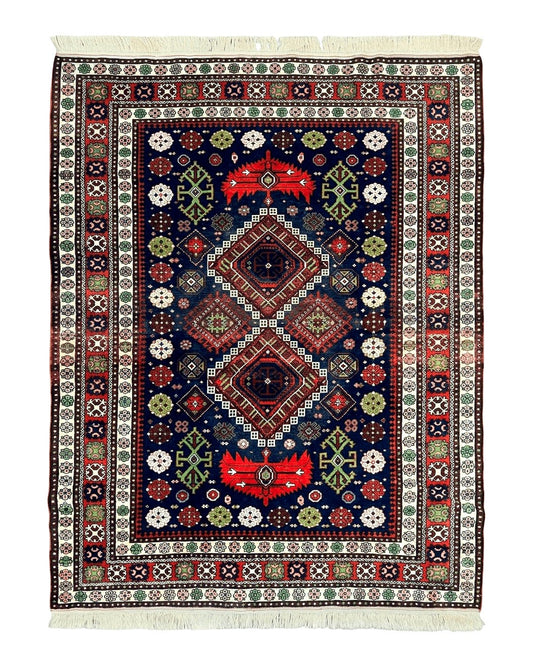 Persian Afshar Tribal Rug 5x6, Geometric Pattern, Navy Blue Multicolor Antique Vintage Persian Carpet, Hand Knotted Handmade Wool Rug