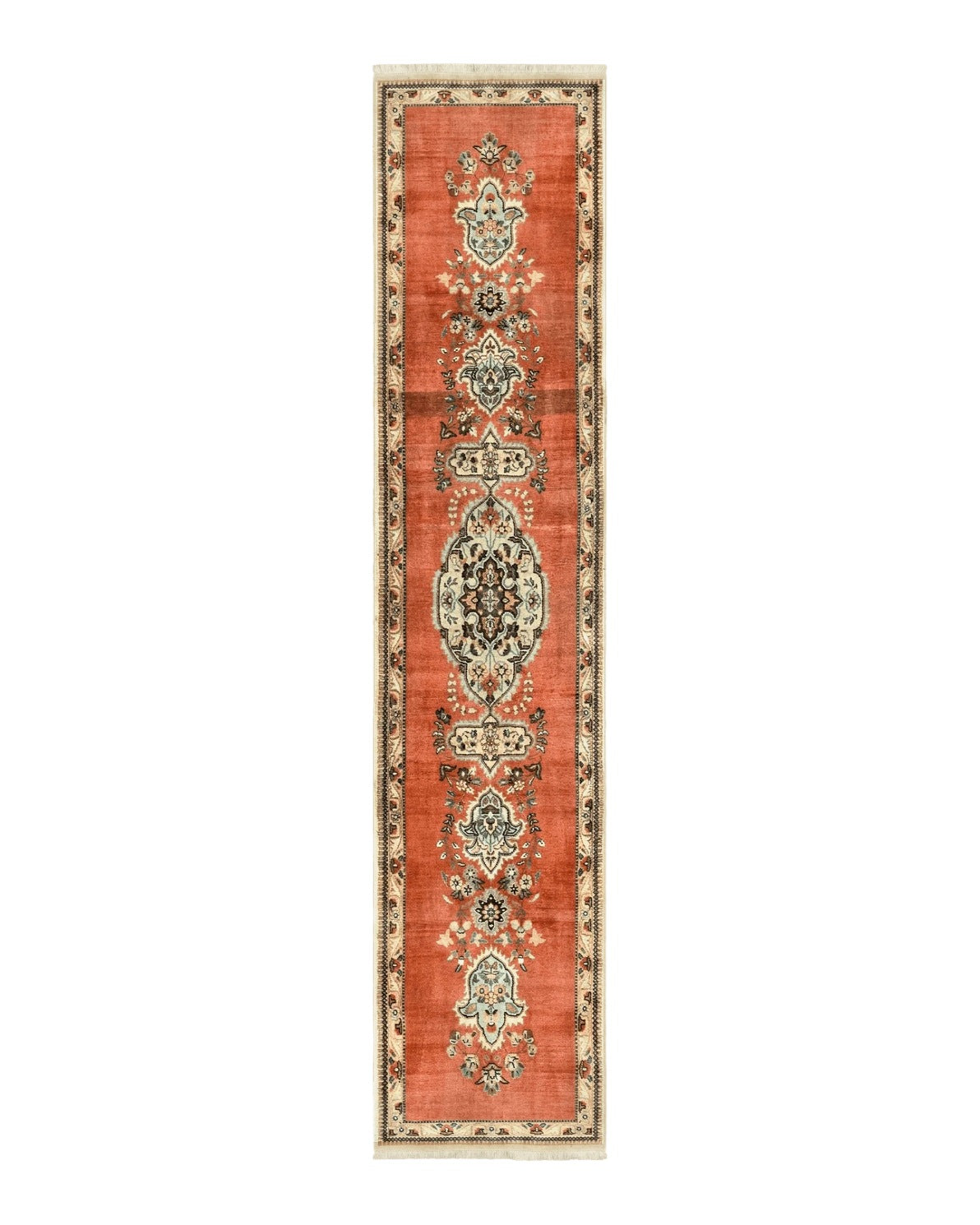 Persian Tabriz Runner Rug 3 x 12, Open Field, Terracotta