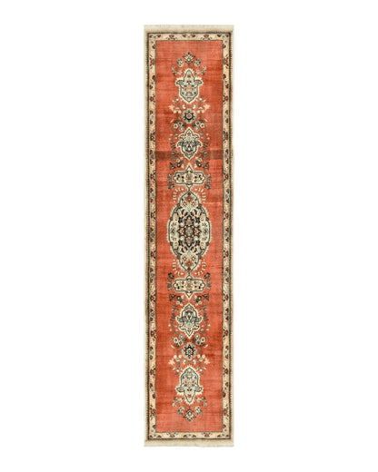 Persian Tabriz Runner Rug 3 x 12, Open Field, Terracotta