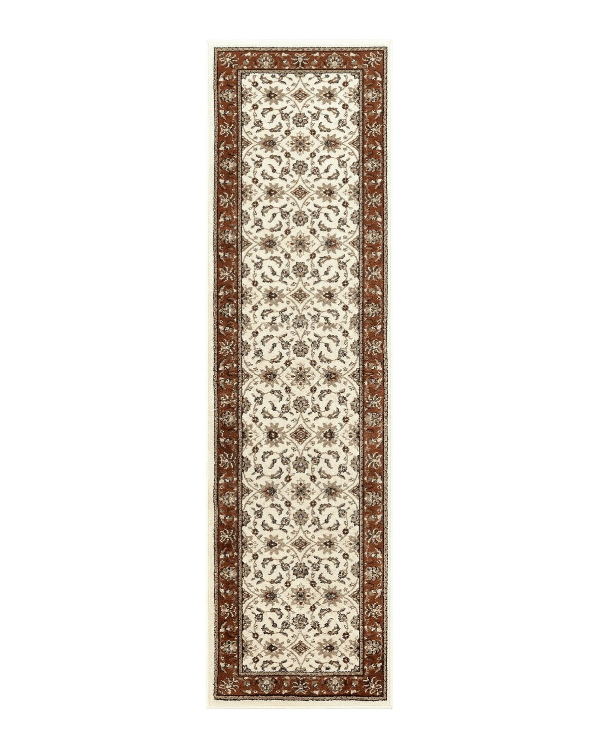 Runner Rug 2 x 7.6, Skinny Runner, Oriental Rug for Hallway, Ivory & Rust Red, Floral Allover