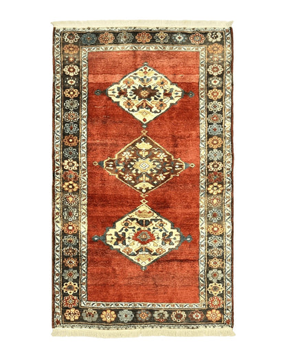 Antique Persian Bidjar Rug 4x8, Triple Medallions, Handmade Oriental Carpet, 1920s Rug, Wool Rug, Red