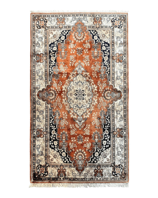 Turkish Silk Rug 3x5, Very Fine 400 KPSI, Floral Medallion, Hand Knotted