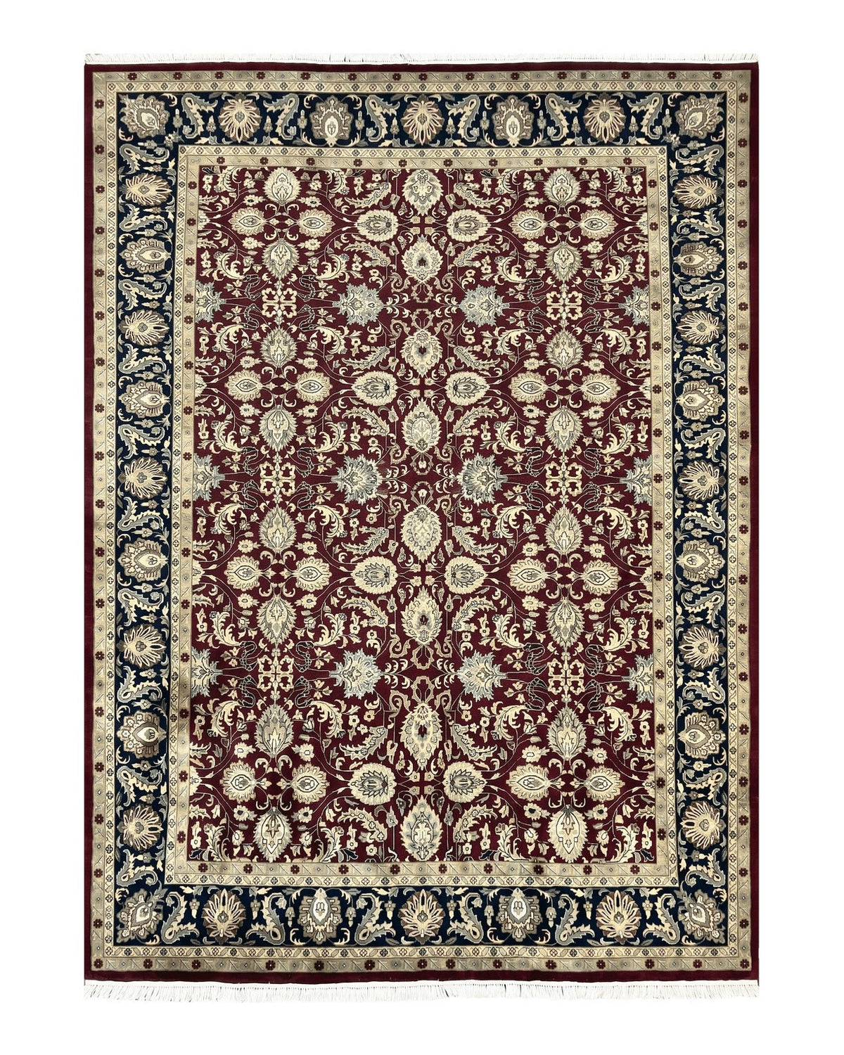 Indo Persian Rug 10x14, Floral Allover, Maroon, Handmade Hand Knotted VIntage Wool Rug, Large Oriental Carpet