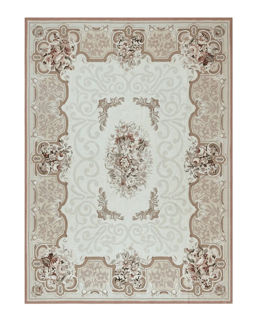 10x14 Aubusson Rug, Wool Handmade Vintage Carpet, French European Design, Elegant