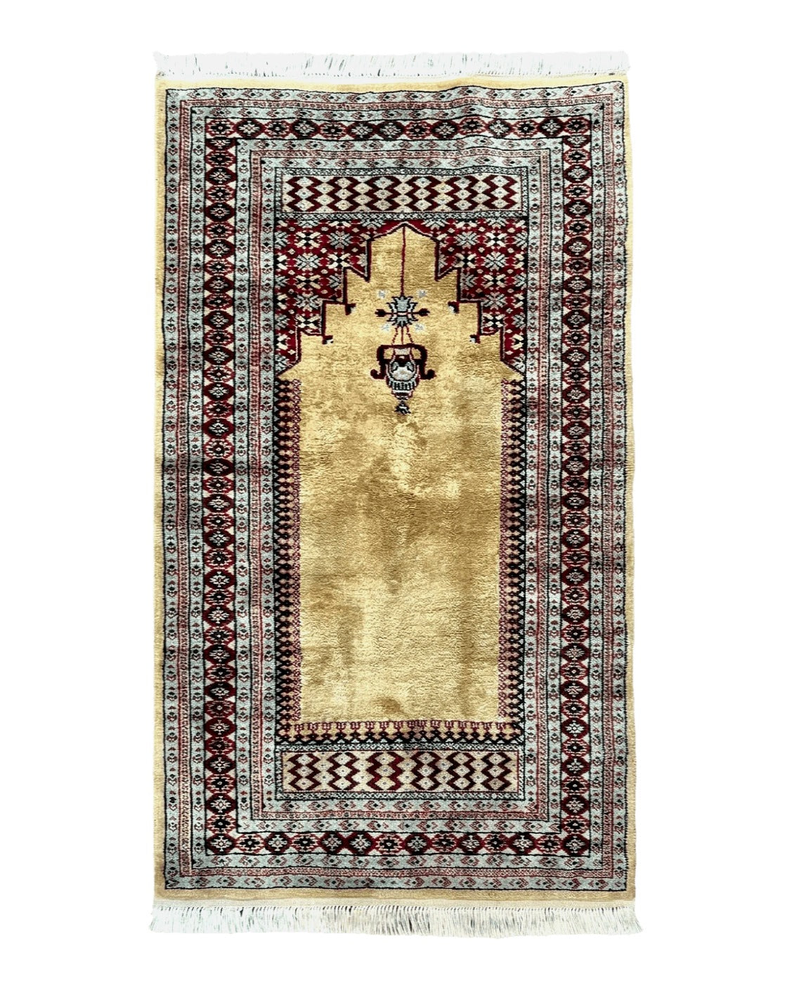 Bokhara Prayer Rug 3x5, Pakistani Turkoman Carpet, Tan, Handmade Vintage Wool Carpet