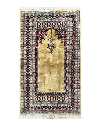 Bokhara Prayer Rug 3x5, Pakistani Turkoman Carpet, Tan, Handmade Vintage Wool Carpet