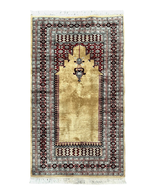 Bokhara Prayer Rug 3x5, Pakistani Turkoman Carpet, Tan, Handmade Vintage Wool Carpet