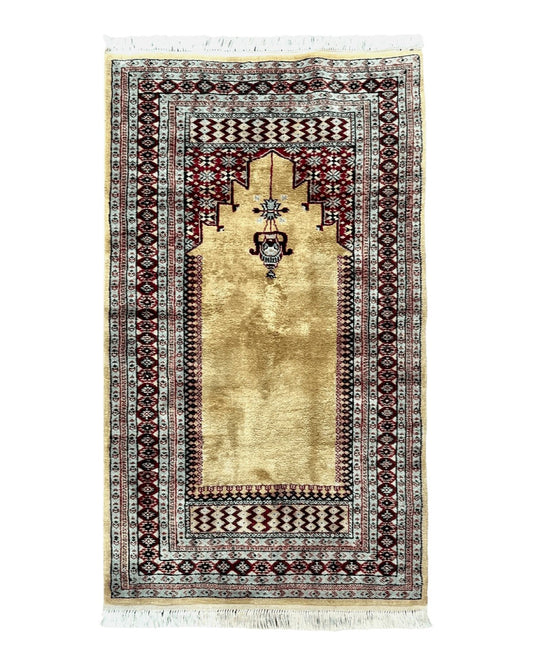 Bokhara Prayer Rug 3x5, Pakistani Turkoman Carpet, Tan, Handmade Vintage Wool Carpet